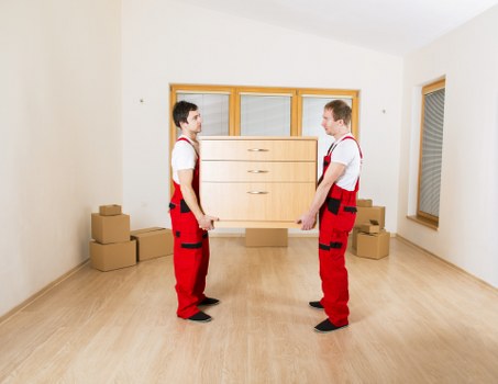 Boxes and furniture prepared for removal from a Stockwell flat
